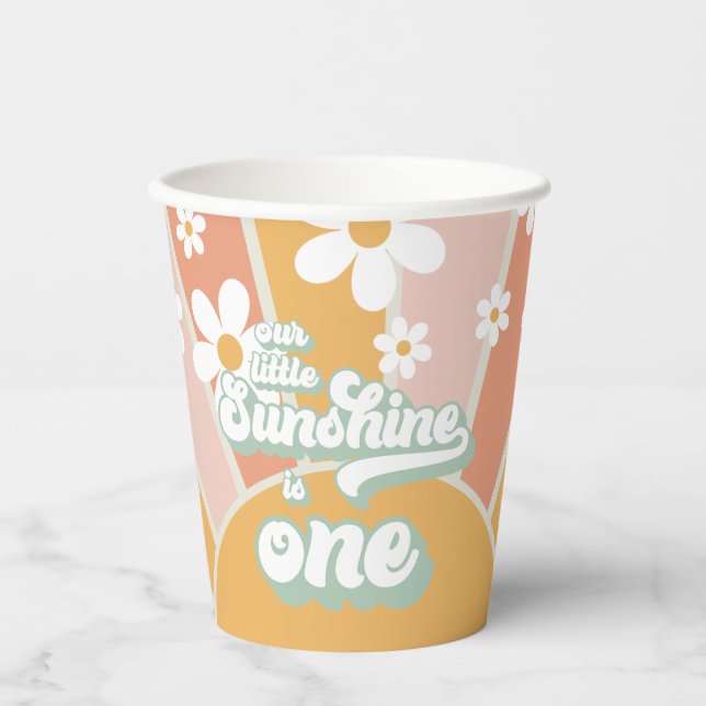 Retro Our Little Sunshine Daisy Birthday Paper Cups (Front)