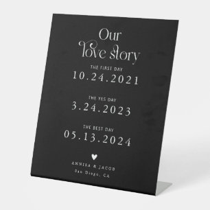 Retro Our Love Story Black Wedding Timeline Pedestal Sign