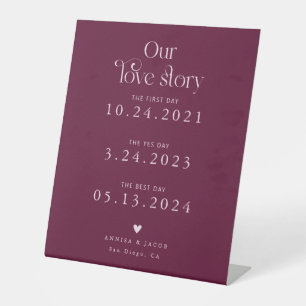 Retro Our Love Story Cranberry Wedding Timeline Pedestal Sign