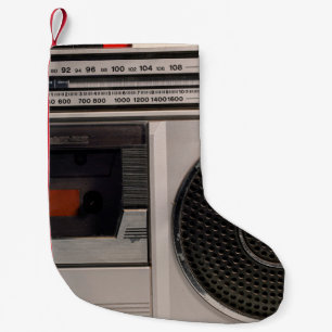 Retro outdated portable stereo radio cassette reco small christmas stocking