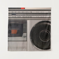 Retro outdated portable stereo radio cassette reco