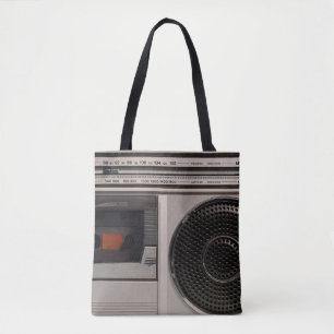 Retro outdated portable stereo radio cassette reco tote bag