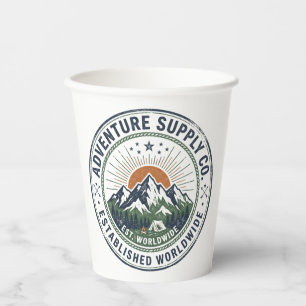 Retro Outdoor Adventure Mountain Emblem Paper Cups