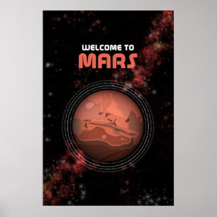 Retro Outer Space Mars Solar System Art Poster