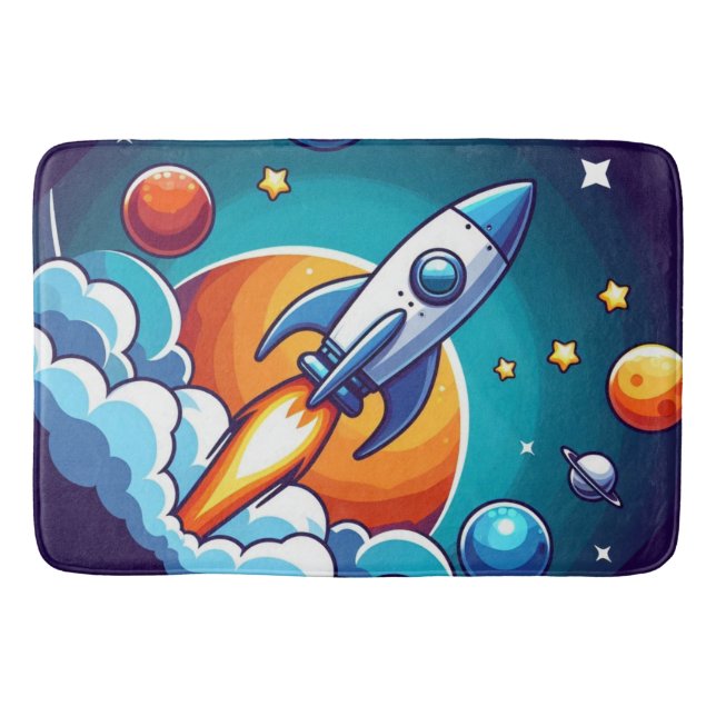 Retro, outer space rocket bath mat (Front)
