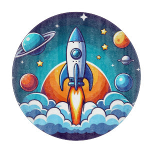 Retro, outer space rocket cutting board