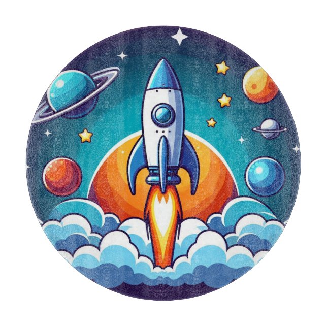 Retro, outer space rocket cutting board (Front)
