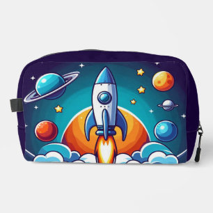 Retro, outer space rocket dopp kit