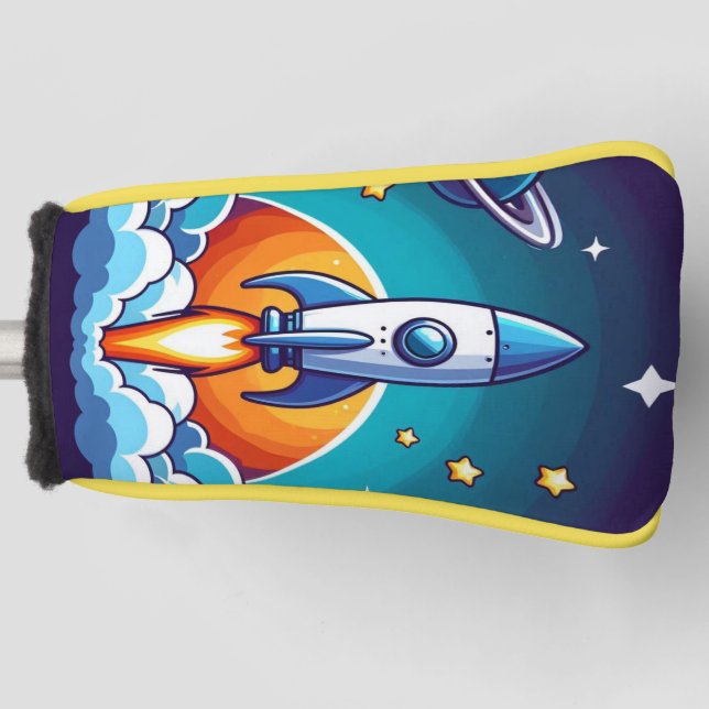 Retro, outer space rocket golf head cover (Front)