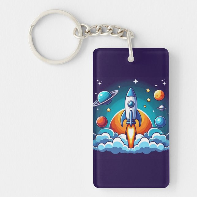 Retro, outer space rocket key ring (Front)