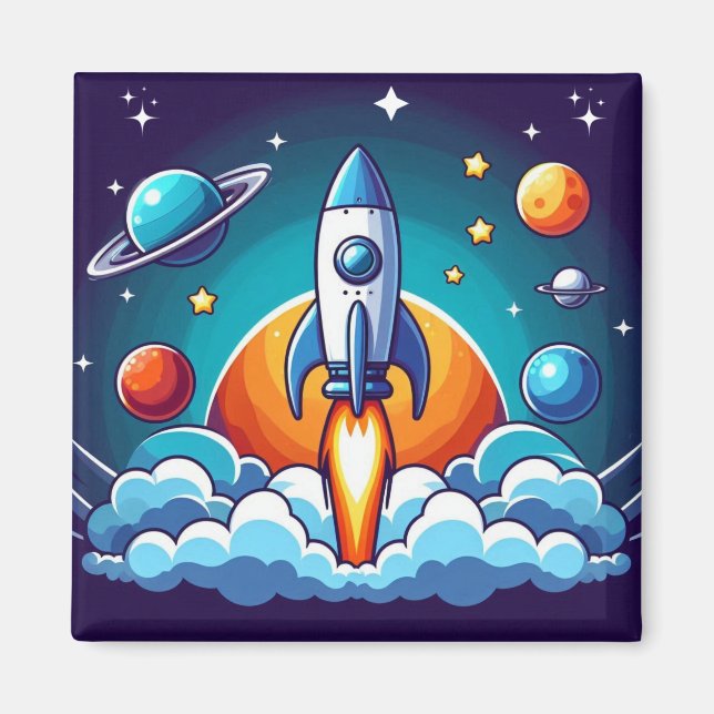 Retro, outer space rocket magnet (Front)
