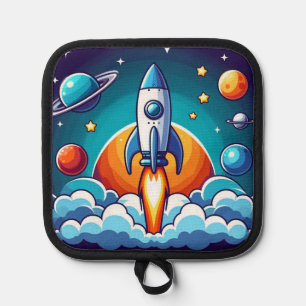 Retro, outer space rocket pot holder