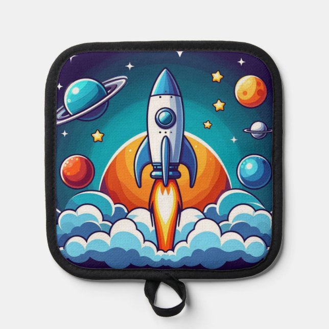 Retro, outer space rocket pot holder (Front)