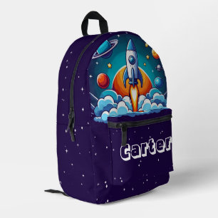 Retro, outer space rocket printed backpack