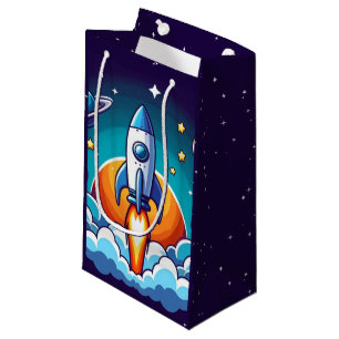 Retro, outer space rocket small gift bag