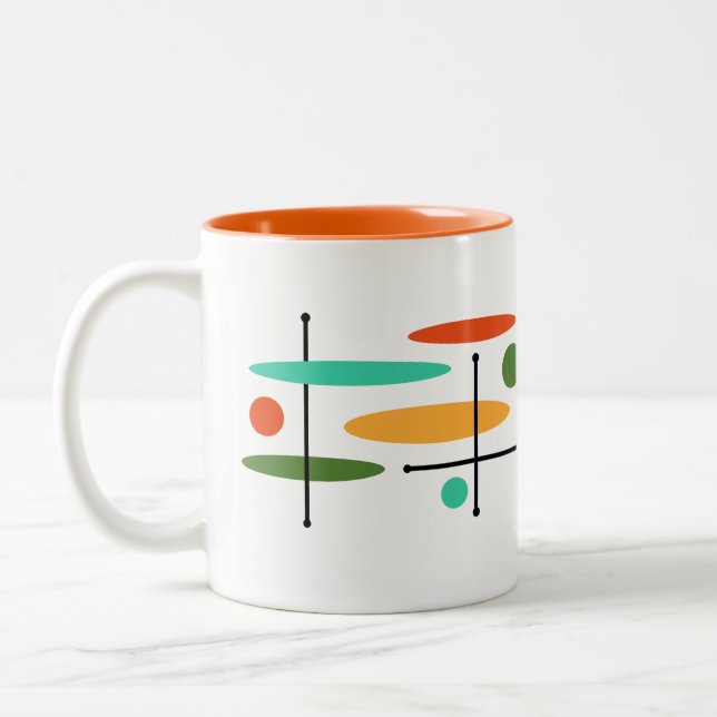Retro Oval Dot Lines Two-Tone Coffee Mug (Left)