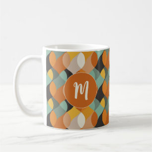 Retro Oval Shapes Orange Teal Gold Monogram  Coffee Mug