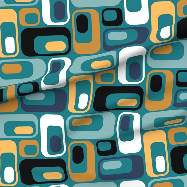 retro ovals teal mustard black aqua indigo  fabric (Creator Uploaded)