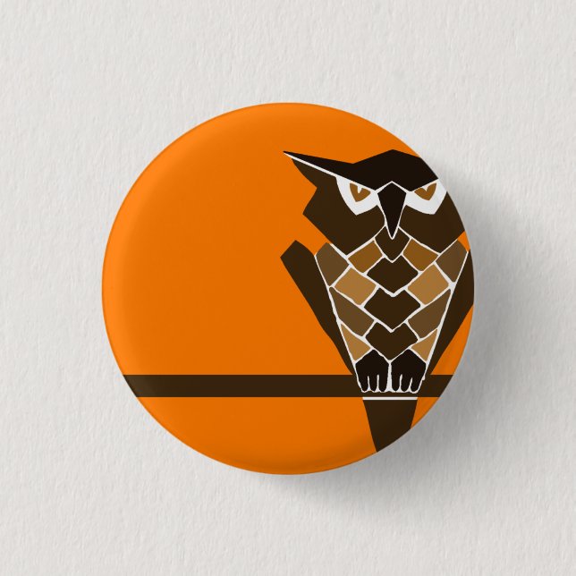 Retro Owl button (brown) (Front)