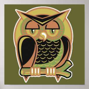 retro owl design poster