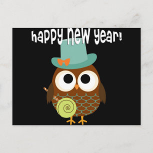 Retro Owl for New Years Eve Holiday Postcard
