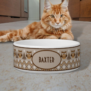 Retro Owl Knitted Design Tan Orange Brown Bowl