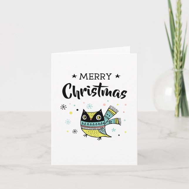 Retro owl merry christmas holiday card (Front)