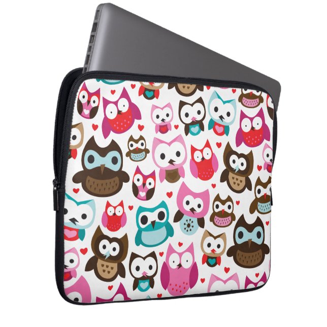 Retro owl pattern laptop sleeve (Front Right)