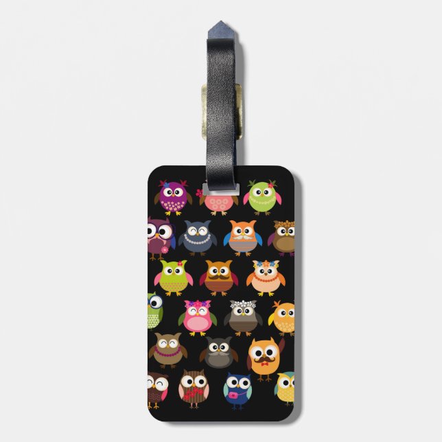 Retro Owl Pattern Luggage Tag (Back Vertical)