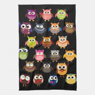 Retro Owl Pattern Tea Towel