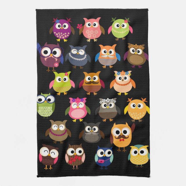 Retro Owl Pattern Tea Towel (Vertical)