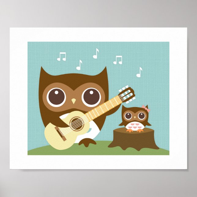 Retro Owl Singing Poster Print (Front)