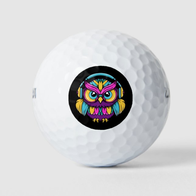 Retro Owl Wearing Headphones Golf Balls (Front)