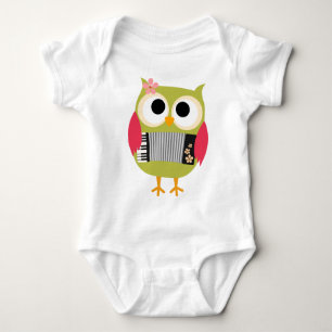 Retro Owl with Accordion - Cute! Baby Bodysuit