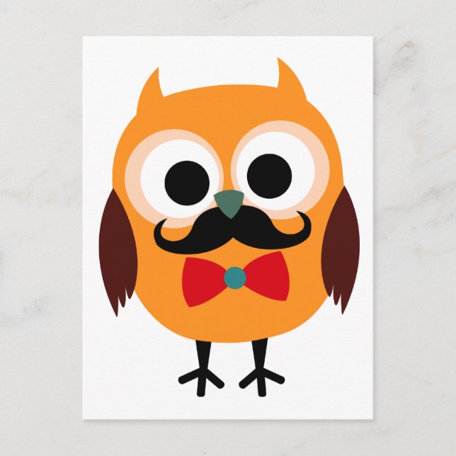 Retro Owl with Handlebar Moustache Moustache Postcard (Front)