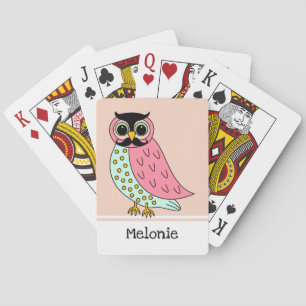 Retro Owl with Moustache Add Name Playing Cards