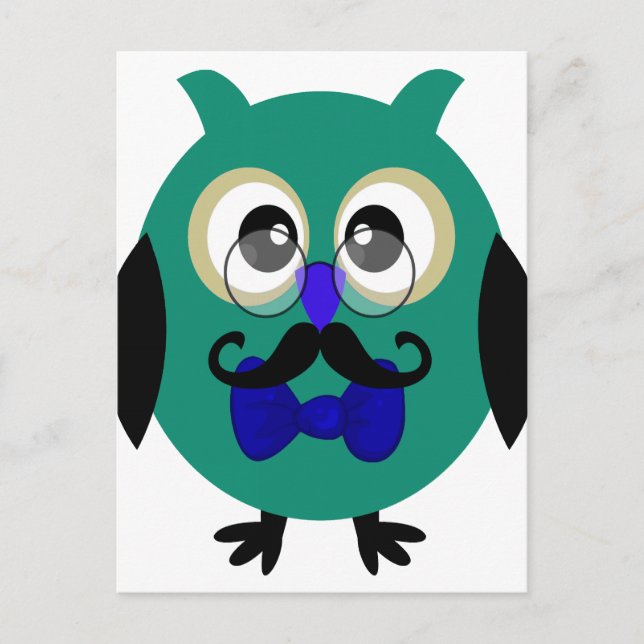 Retro Owl with Moustache & Glasses Postcard (Front)