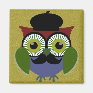 Retro Owl with Moustache Magnet