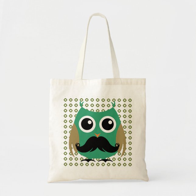 Retro Owl with Moustache Moustache Stache Tote Bag (Front)