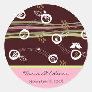 Retro Owls Family Custom Wedding Label Sticker