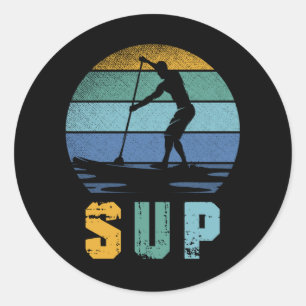 Retro Paddling SUP Stand Paddle Board Classic Round Sticker