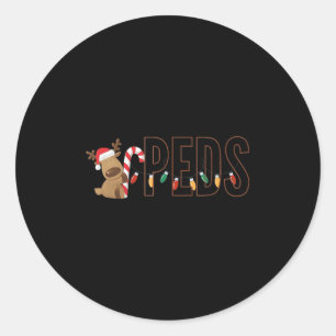 Retro Paediatrics Christmas Lights Reindeer Peds N Classic Round Sticker