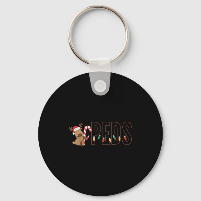 Retro Paediatrics Christmas Lights Reindeer Peds N Key Ring (Front)