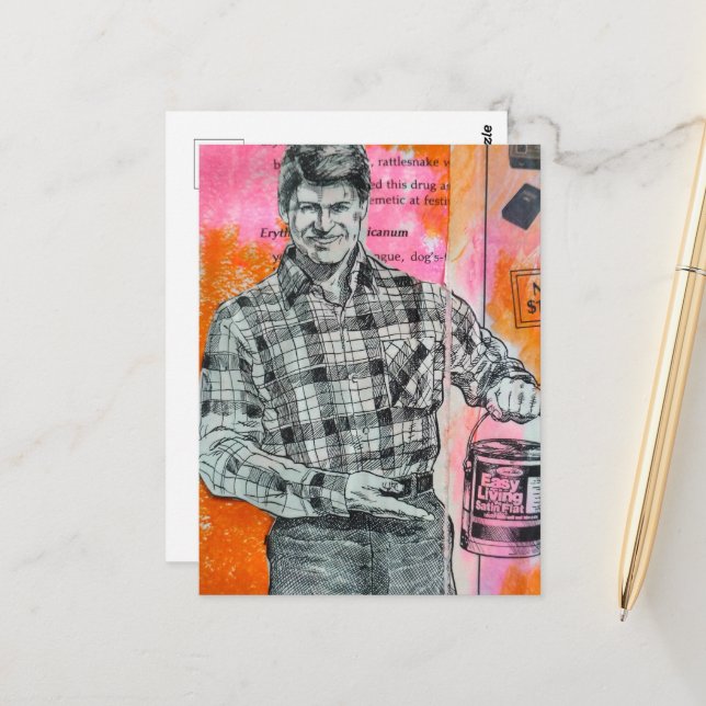 Retro Paint Man Collage Postcard (Front/Back In Situ)