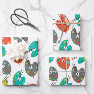 Retro Paint Palettes Wrapping Paper Sheet