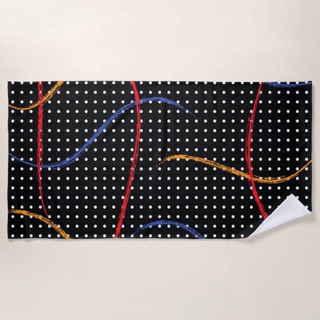 Retro Paint Splatter and Dots Beach Towel (Front)