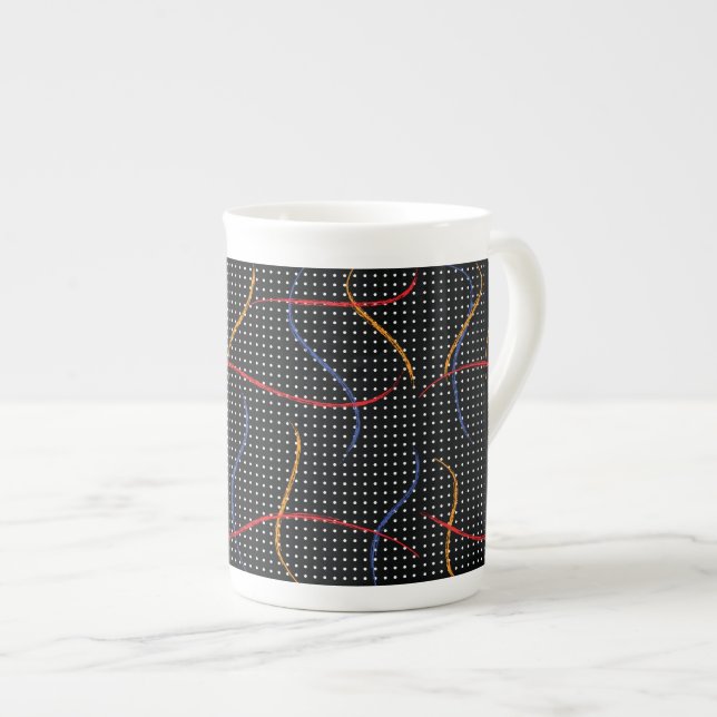 Retro Paint Splatter and Dots Bone China Mug (Front Right)