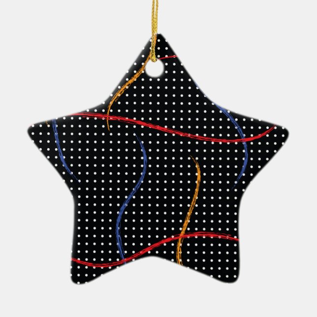 Retro Paint Splatter and Dots Ceramic Tree Decoration (Front)