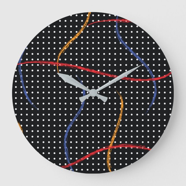 Retro Paint Splatter and Dots Large Clock (Front)