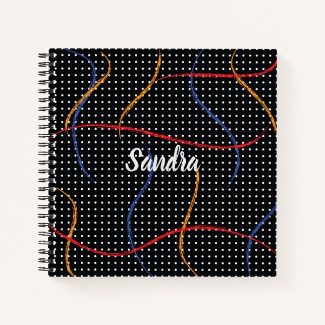 Retro Paint Splatter and Dots Personalised Notebook (Front)